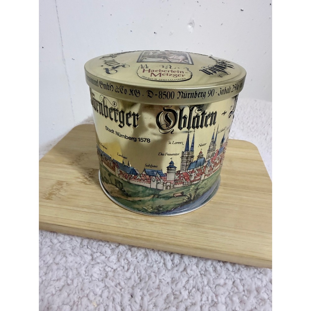 Haeberlein-Metzger Nurnberger Lebkuchen Tin Gold Metal Vintage German Decor 250g